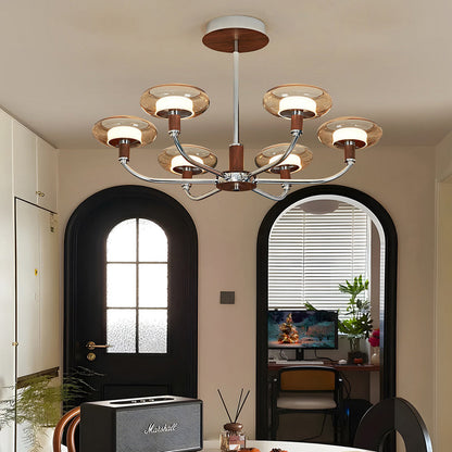 Contemporary Retro Hardware Glass Aluminum Round LED Chandeliers For Living Room