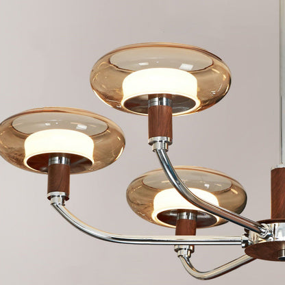 Contemporary Retro Hardware Glass Aluminum Round LED Chandeliers For Living Room