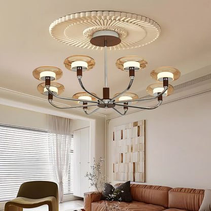 Contemporary Retro Hardware Glass Aluminum Round LED Chandeliers For Living Room
