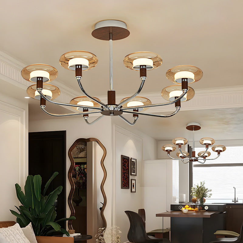 Contemporary Retro Hardware Glass Aluminum Round LED Chandeliers For Living Room