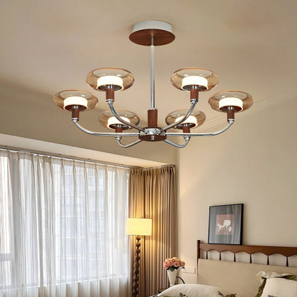 Contemporary Retro Hardware Glass Aluminum Round LED Chandeliers For Living Room
