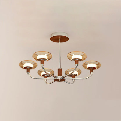 Contemporary Retro Hardware Glass Aluminum Round LED Chandeliers For Living Room
