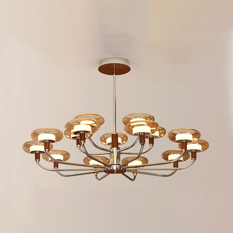 Contemporary Retro Hardware Glass Aluminum Round LED Chandeliers For Living Room