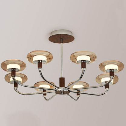Contemporary Retro Hardware Glass Aluminum Round LED Chandeliers For Living Room
