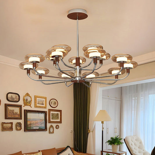 Contemporary Retro Hardware Glass Aluminum Round LED Chandeliers For Living Room