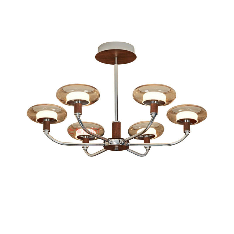 Contemporary Retro Hardware Glass Aluminum Round LED Chandeliers For Living Room