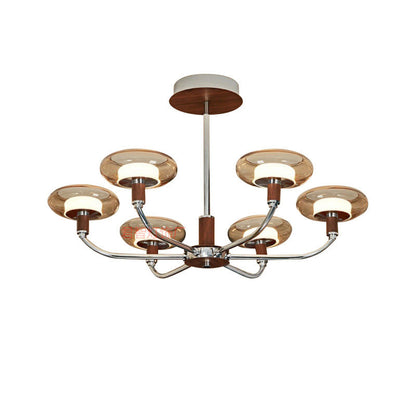 Contemporary Retro Hardware Glass Aluminum Round LED Chandeliers For Living Room
