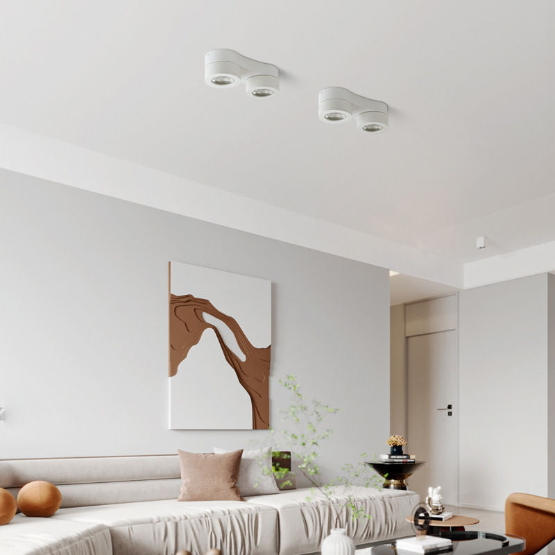 Modern Minimalist Round Hardware Glass Aluminum PC Adjustable Spotlight LED Semi-Flush Mount Ceiling Light For Living Room