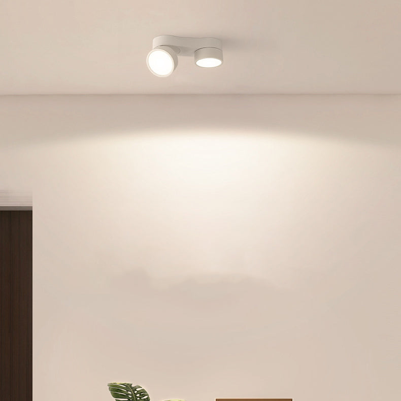 Modern Minimalist Round Hardware Glass Aluminum PC Adjustable Spotlight LED Semi-Flush Mount Ceiling Light For Living Room