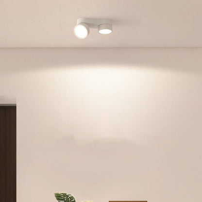 Modern Minimalist Round Hardware Glass Aluminum PC Adjustable Spotlight LED Semi-Flush Mount Ceiling Light For Living Room