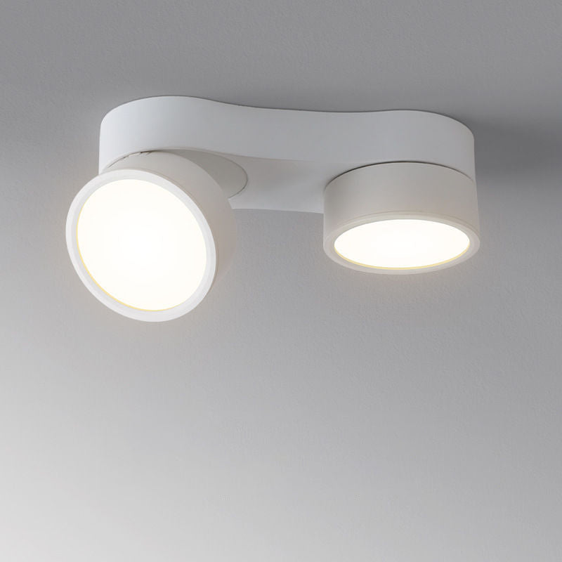 Modern Minimalist Round Hardware Glass Aluminum PC Adjustable Spotlight LED Semi-Flush Mount Ceiling Light For Living Room