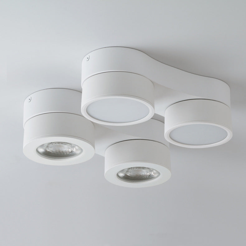Modern Minimalist Round Hardware Glass Aluminum PC Adjustable Spotlight LED Semi-Flush Mount Ceiling Light For Living Room