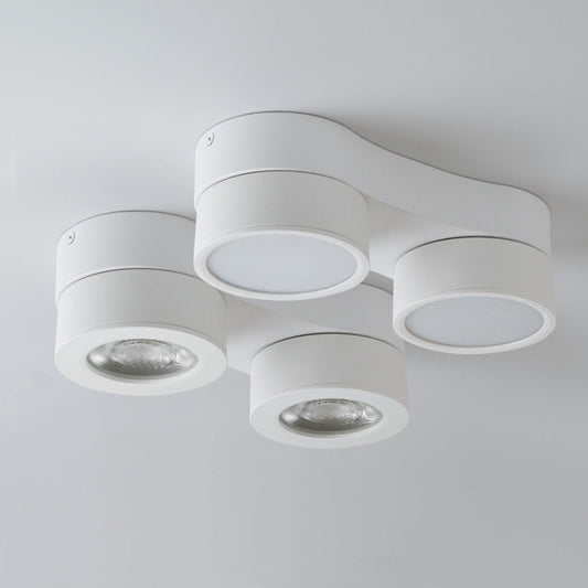 Modern Minimalist Round Hardware Glass Aluminum PC Adjustable Spotlight LED Semi-Flush Mount Ceiling Light For Living Room