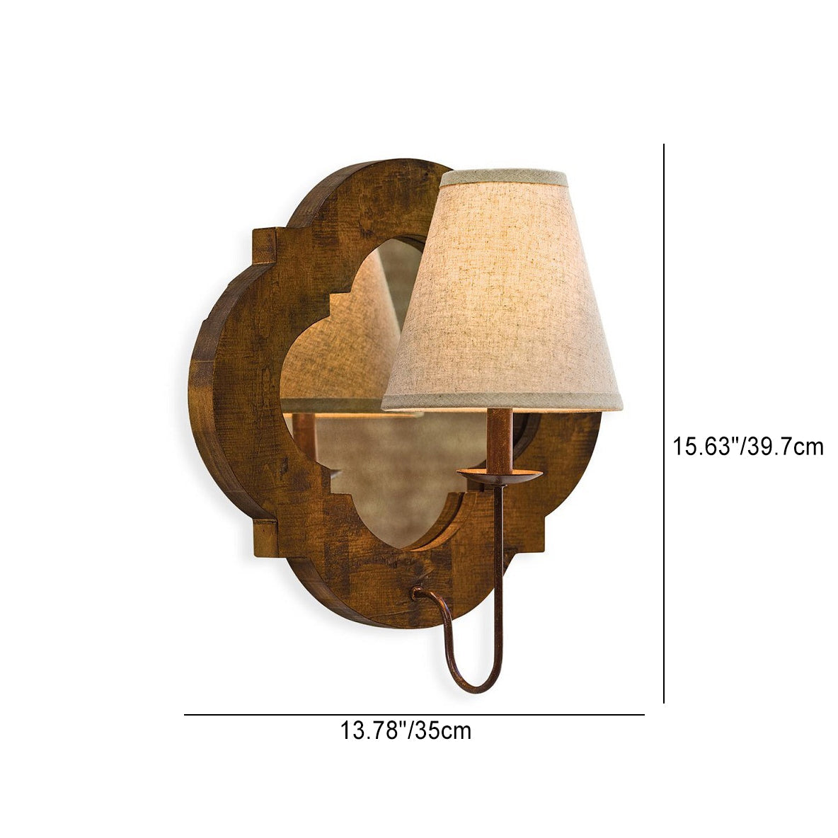 Traditional Vintage Wood Fabric Cylinder Candlestick Mirror 1-Light Wall Sconce Lamp For Bedroom