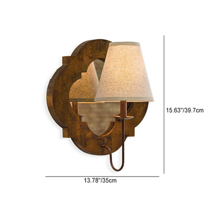 Traditional Vintage Wood Fabric Cylinder Candlestick Mirror 1-Light Wall Sconce Lamp For Bedroom
