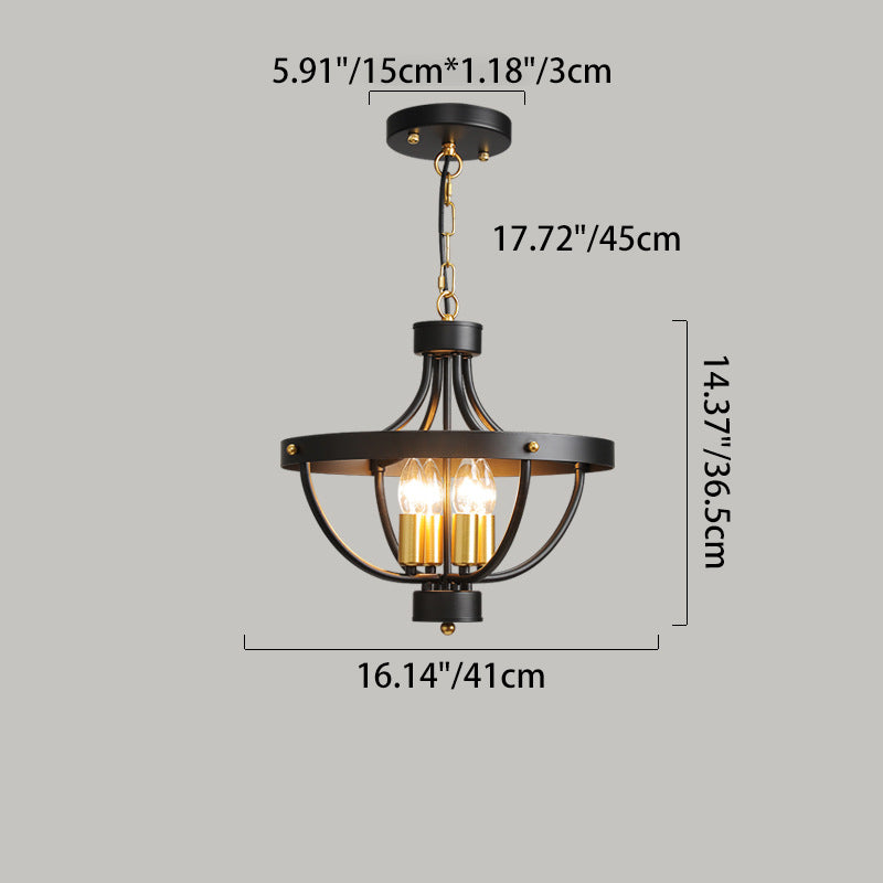 Contemporary Industrial Iron Cage Candle 4-Light Chandeliers For Dining Room