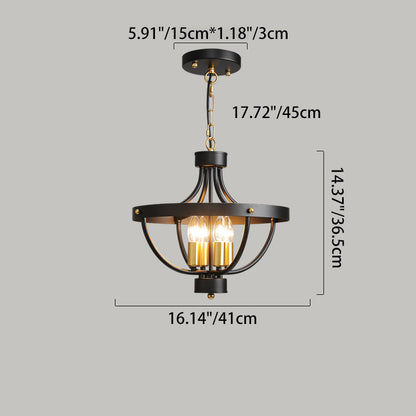 Contemporary Industrial Iron Cage Candle 4-Light Chandeliers For Dining Room