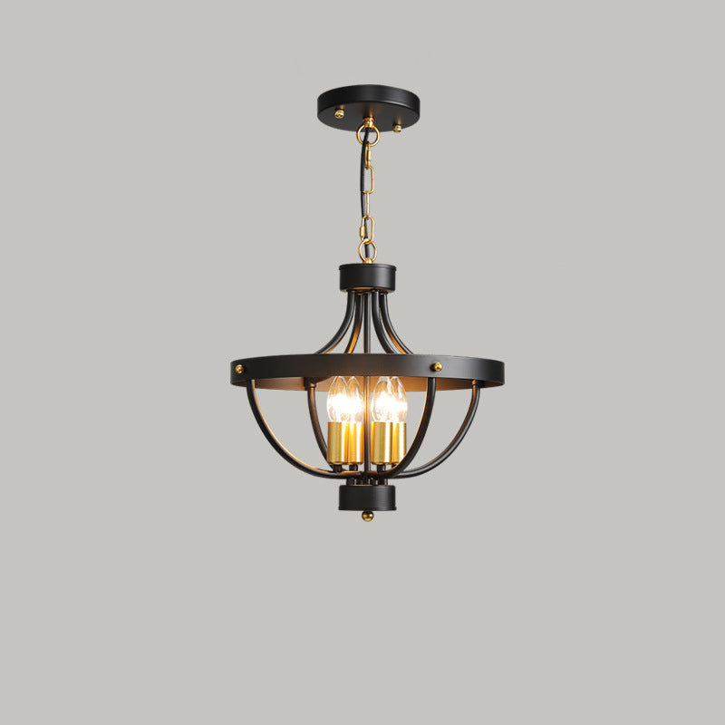Contemporary Industrial Iron Cage Candle 4-Light Chandeliers For Dining Room