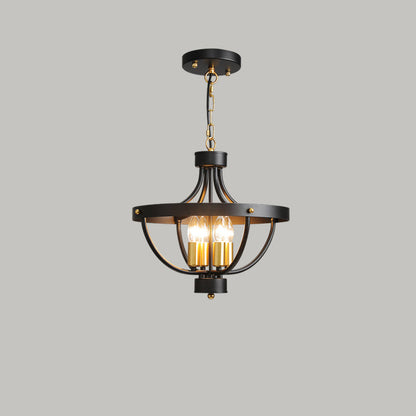 Contemporary Industrial Iron Cage Candle 4-Light Chandeliers For Dining Room