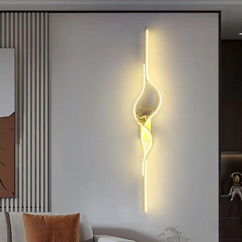 Contemporary Nordic Aluminum Zinc Alloy Iron Silica Strip Deer Grille LED Wall Sconce Lamp For Living Room