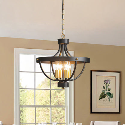 Contemporary Industrial Iron Cage Candle 4-Light Chandeliers For Dining Room