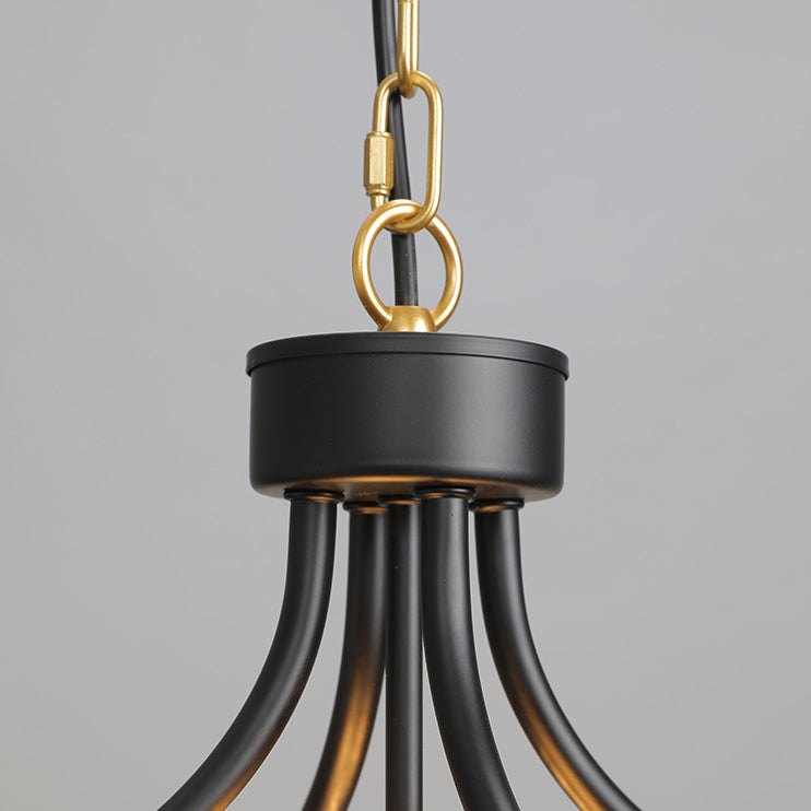 Contemporary Industrial Iron Cage Candle 4-Light Chandeliers For Dining Room