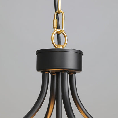 Contemporary Industrial Iron Cage Candle 4-Light Chandeliers For Dining Room