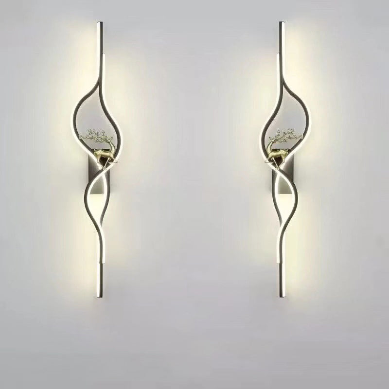 Contemporary Nordic Aluminum Zinc Alloy Iron Silica Strip Deer Grille LED Wall Sconce Lamp For Living Room