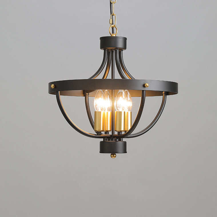 Contemporary Industrial Iron Cage Candle 4-Light Chandeliers For Dining Room