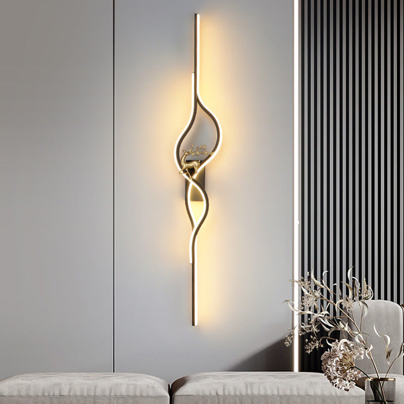 Contemporary Nordic Aluminum Zinc Alloy Iron Silica Strip Deer Grille LED Wall Sconce Lamp For Living Room