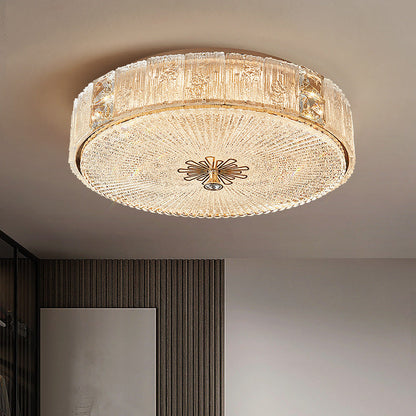 Modern Luxury Hardware Crystal Round Striped LED Flush Mount Ceiling Light For Bedroom