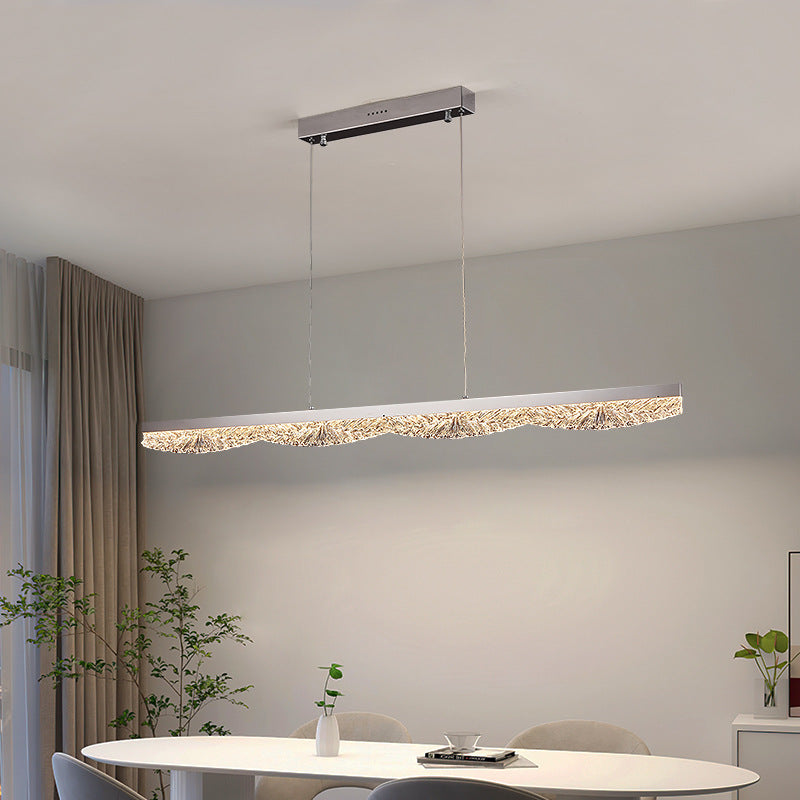 Modern Luxury Acrylic Stainless Steel Strip Wave Ice Texture LED Chandeliers Island Light For Dining Room
