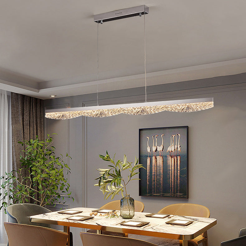 Modern Luxury Acrylic Stainless Steel Strip Wave Ice Texture LED Chandeliers Island Light For Dining Room