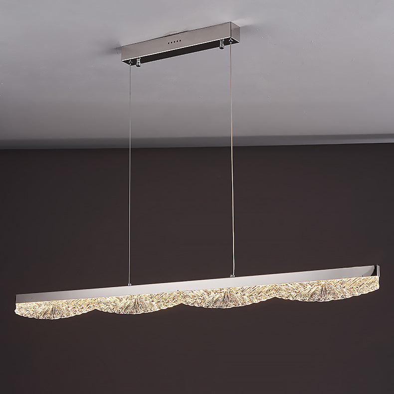 Modern Luxury Acrylic Stainless Steel Strip Wave Ice Texture LED Chandeliers Island Light For Dining Room