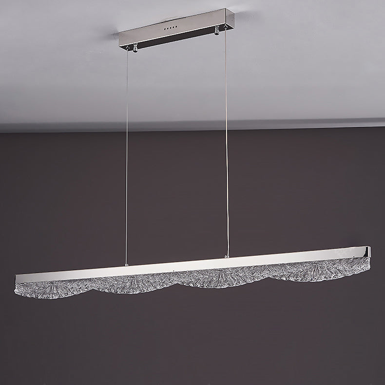 Modern Luxury Acrylic Stainless Steel Strip Wave Ice Texture LED Chandeliers Island Light For Dining Room