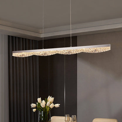 Modern Luxury Acrylic Stainless Steel Strip Wave Ice Texture LED Chandeliers Island Light For Dining Room