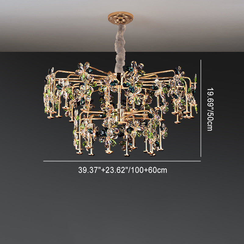 Modern Luxury Crystal Hardware Flower Petal LED Chandeliers For Living Room