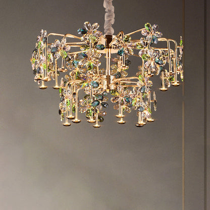Modern Luxury Crystal Hardware Flower Petal LED Chandeliers For Living Room
