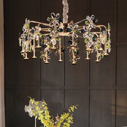 Modern Luxury Crystal Hardware Flower Petal LED Chandeliers For Living Room