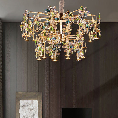 Modern Luxury Crystal Hardware Flower Petal LED Chandeliers For Living Room