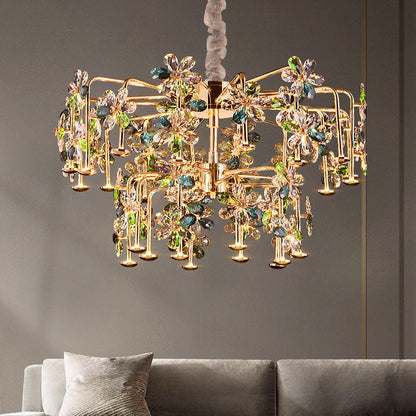 Modern Luxury Crystal Hardware Flower Petal LED Chandeliers For Living Room
