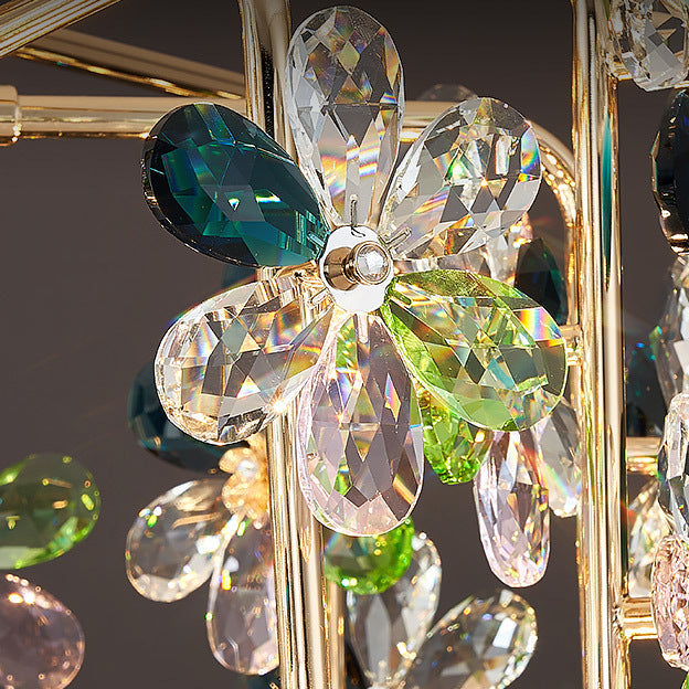 Modern Luxury Crystal Hardware Flower Petal LED Chandeliers For Living Room