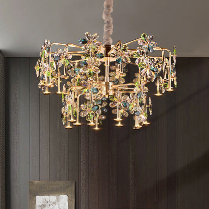 Modern Luxury Crystal Hardware Flower Petal LED Chandeliers For Living Room