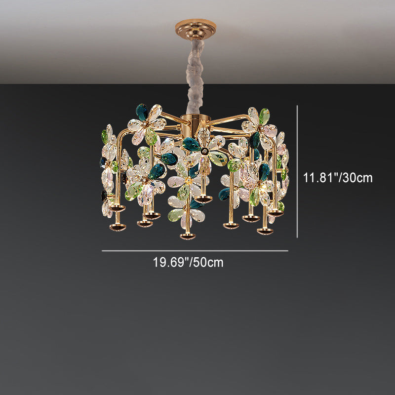 Modern Luxury Crystal Hardware Flower Petal LED Chandeliers For Living Room