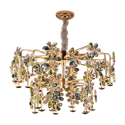 Modern Luxury Crystal Hardware Flower Petal LED Chandeliers For Living Room