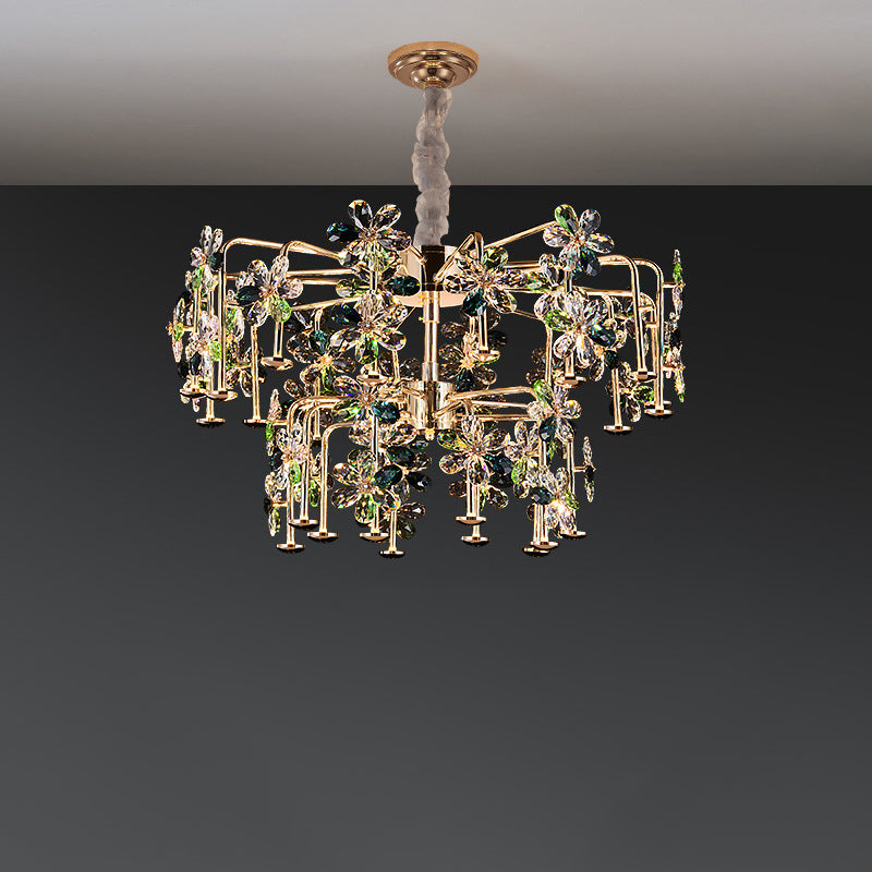 Modern Luxury Crystal Hardware Flower Petal LED Chandeliers For Living Room