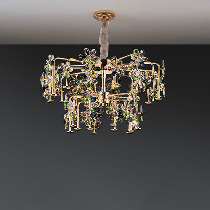 Modern Luxury Crystal Hardware Flower Petal LED Chandeliers For Living Room