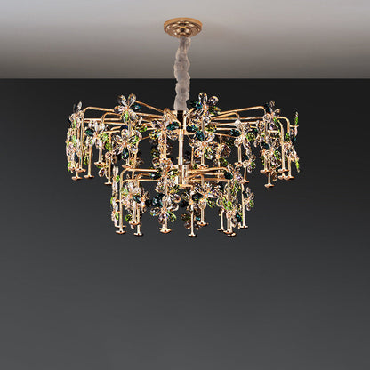 Modern Luxury Crystal Hardware Flower Petal LED Chandeliers For Living Room