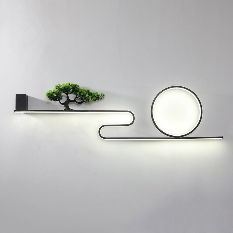 مصباح حائط LED دائري من الألومنيوم المقاوم للماء يعمل بالطاقة الشمسية بتصميم عصري من مادة البولي فينيل كلوريد لشجرة الصنوبر للفناء الخارجي 