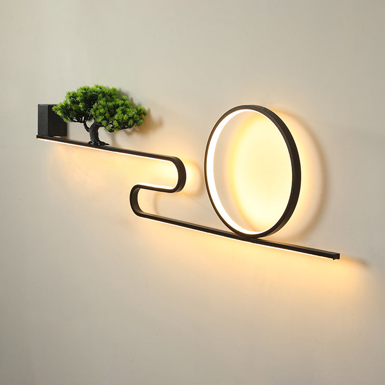 مصباح حائط LED دائري من الألومنيوم المقاوم للماء يعمل بالطاقة الشمسية بتصميم عصري من مادة البولي فينيل كلوريد لشجرة الصنوبر للفناء الخارجي 